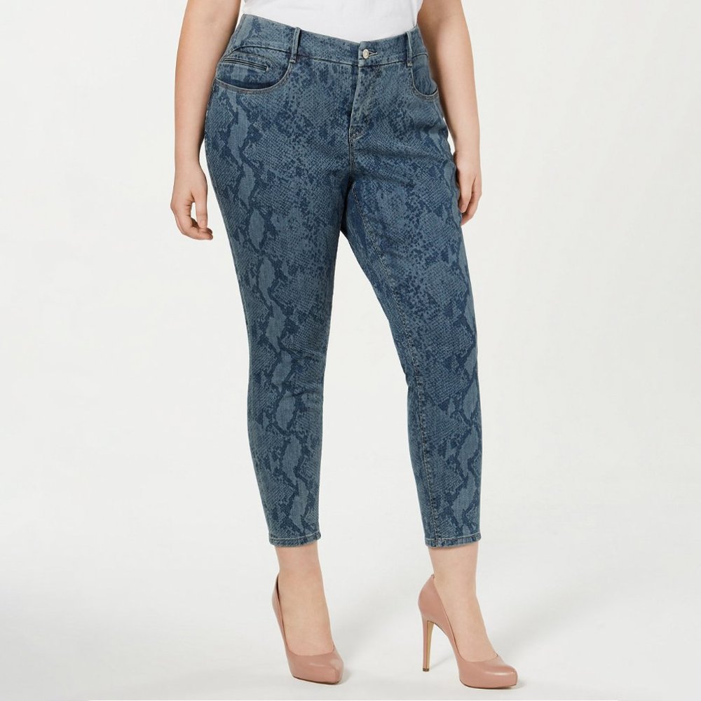 YSJ Skinny Jeans Plus Size Women Snake Print Stretch Denim Ankle Jeans Blue